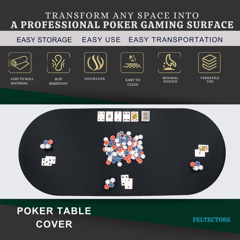 Feltectors Poker Table Mat 72 x 30 Inches, Poker Table Top with Storage Bag, Portable Rubber Backed Fits Up to 10 Players for Casino Games - Black - Image 5